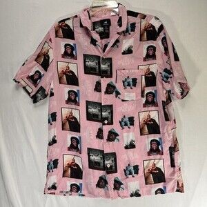 H&M Men's Short Sleeve Shirt Notorious BIG Biggie Button Up Size Medium Pink